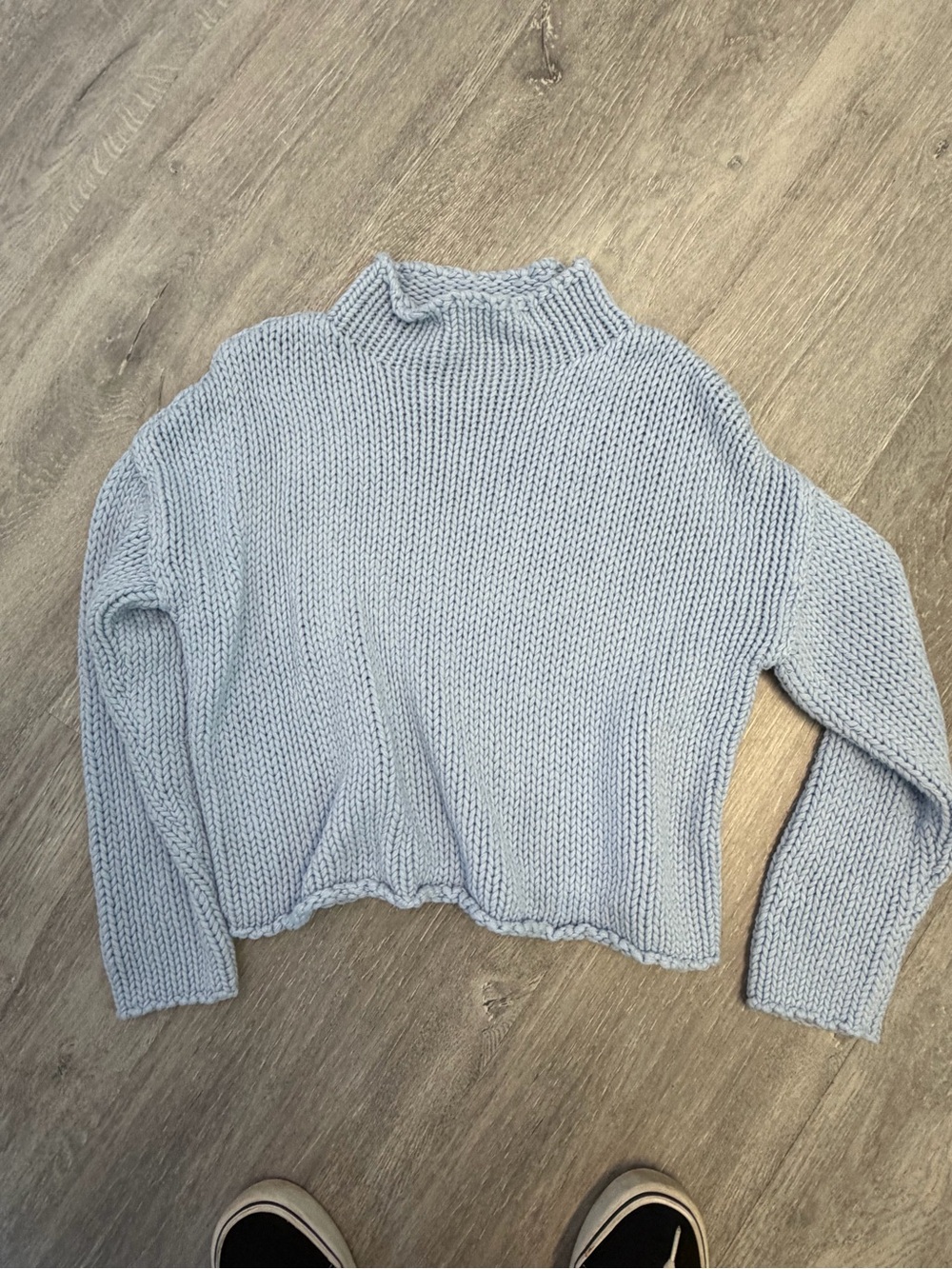 Light Blue Cropped Knit Sweater - Women